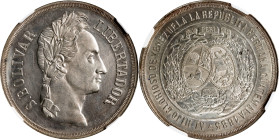 GUATEMALA. Centennial of the Birth of Simon Bolivar Silver Medal, 1883. NGC Unc Details--Obverse Spot Removed.
By Frener. Diameter: 37mm. Obverse: La...