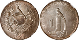 GUATEMALA. Quetzal, 1925. Philadelphia Mint. NGC AU-58.
KM-242. A KEY DATE and popular 20th century crown, this near-Mint example remains elegantly p...