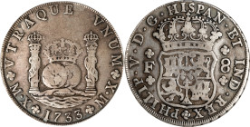 MEXICO. 8 Reales, 1733-MX F. Mexico City Mint. Philip V. PCGS VF-25.
KM-103; Cal-1435. A VERY RARE offering from the earliest days at the mint in Mex...