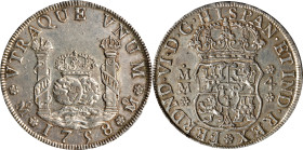 MEXICO. 4 Reales, 1758-Mo MM. Mexico City Mint. Ferdinand VI. PCGS AU-55.
KM-95; Gil-M-4-32; Cal-392; Yonaka-M4-58. Tied for second finest graded at ...