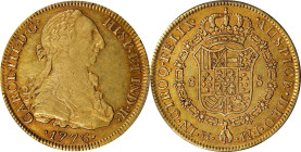 MEXICO. 8 Escudos, 1776-Mo FM. Mexico City Mint. Charles III. PCGS EF-45.
Fr-33; KM-156.2; Cal-2004. Sporting an alluring orange tone that deepens ne...