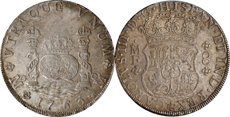 MEXICO. 8 Reales, 1763/2-Mo MF. Mexico City Mint. Charles III. PCGS MS-61.
KM-1...