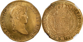 MEXICO. 8 Escudos, 1821-Mo JJ. Mexico City Mint. Ferdinand VII. NGC Unc Details--Cleaned.
Fr-52; KM-161. This pleasing 8 Escudos delivers brilliant u...