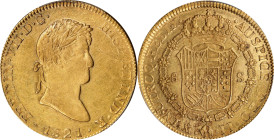 MEXICO. 8 Escudos, 1821-Mo JJ. Mexico City Mint. Ferdinand VII. PCGS AU-55.
Fr-52; KM-161; Cal-1800. Barely handled and still rather alluring and fla...