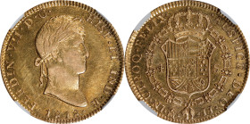 MEXICO. 4 Escudos, 1818-Mo JJ. Mexico City Mint. Ferdinand VII. NGC AU-58.
Fr-54; KM-146; Cal-1729. Some wear across the higher aspects of the king's...