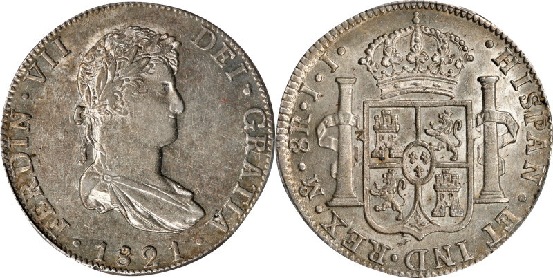 MEXICO. 8 Reales, 1821-Mo JJ. Mexico City Mint. Ferdinand VII. PCGS AU-58.
KM-1...