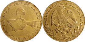 MEXICO. 8 Escudos, 1849-C CE. Culiacan Mint. PCGS AU-53.
Fr-66; KM-383.2. Despite some areas of minor striking weakness, this charming example is fre...