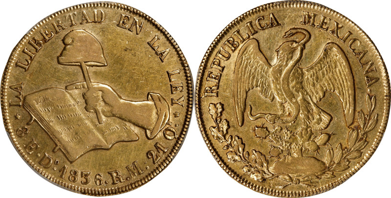 MEXICO. 8 Escudos, 1836-Do RM/RL. Durango Mint. PCGS AU-50.
Fr-68; KM-383.3. Ov...