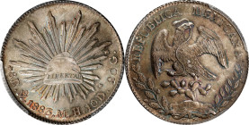 MEXICO. 8 Reales, 1883-Mo MH. Mexico City Mint. PCGS MS-66.
KM-377.10; DP-Mo68. The single finest example of the date seen at PCGS, this undisputed G...
