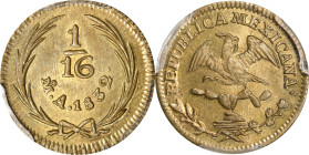 MEXICO. Brass 1/16 Real, 1832-Mo A. Mexico City Mint. PCGS MS-65.
KM-315A. A stunning survivor of the type, this enthralling Gem presents an olive-br...