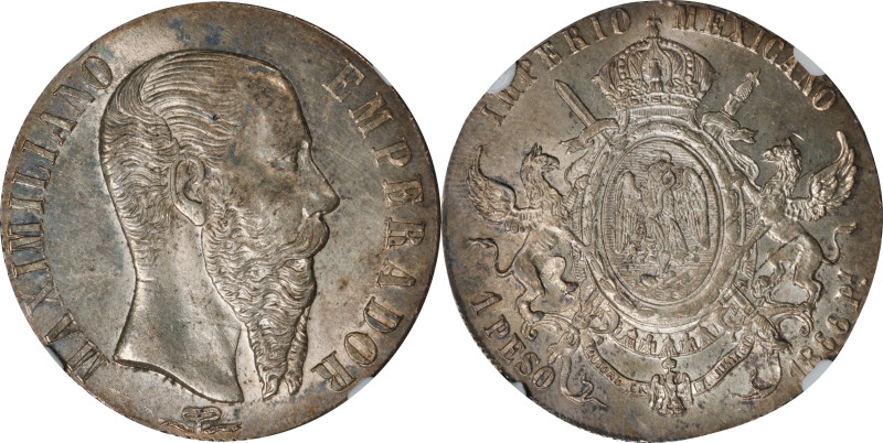 MEXICO. Peso, 1866-Pi. San Luis Potosi. Maximilian I. NGC MS-63.
KM-388.2. A st...