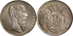 MEXICO. 50 Centavos, 1866-Mo. Mexico City Mint. Maximilian I. PCGS MS-63.
KM-387. Emanating from the popular and brief series of coinage of Emperor M...
