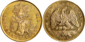 MEXICO. 20 Pesos, 1873/1-Go S. Guanajuato Mint. PCGS MS-62.
Fr-124; KM-414.4. Overdate variety. Mintage: 4,000. Extremely vibrant and sharply struck,...