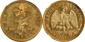 MEXICO. 10 Pesos, 1872/1-Mo M/C. Mexico City Mint. NGC MS-61.
Fr-128; KM-413.7. Overdate and over assayer variety. Sporting a golden-olive tone and t...