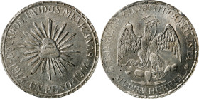 MEXICO. Durango. Cuencame. Peso, 1914. PCGS AU-58.
KM-622. Variety with dot-dash border on eagle side. A visually impressive Peso, this wholesome exa...