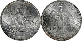 MEXICO. Peso, 1913. Mexico City Mint. PCGS MS-64.
KM-453. Almost entirely without tone, this shimmering near-Gem "caballito" type yields immense bril...
