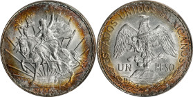 MEXICO. Peso, 1913. Mexico City Mint. PCGS MS-63.
KM-453. Swirling luster lights up frosty-white central devices that are encircled by amber-golden a...