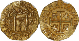 PERU. Cob 2 Escudos, 1710-L H. Lima Mint. Philip V. NGC MS-62.
Fr-9; KM-36; Cal-1828. Weight: 6.69 gms. Presenting exceptional quality, this nearly-C...