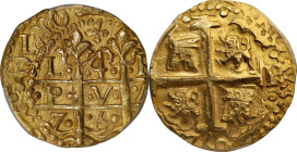 PERU. Cob 4 Escudos, 1750-L R. Lima Mint. Ferdinand VI. PCGS AU-58.
Fr-13; KM-A47; Cal-690. Weight: 13.5 gms. Exhibiting a bit of a die shift, this b...