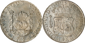 PERU. 8 Reales, 1754-LM JD. Lima Mint. Ferdinand VI. PCGS MS-63.
KM-55.1; Cal-457. Surpassed in the PCGS census by just one example, this exceedingly...