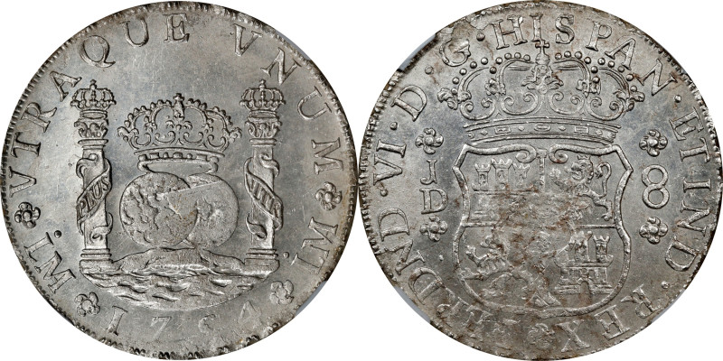 PERU. 8 Reales, 1754-LM JD. Lima Mint. Ferdinand VI. NGC MS-61.
KM-55.1; Cal-45...