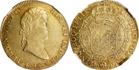 PERU. 8 Escudos, 1815-LM JP. Lima Mint. Ferdinand VII. NGC AU-58.
Fr-54; KM-129.1; Cal-1762. A charming example, delivering soft luster and sharp str...