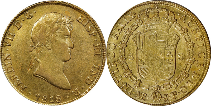 PERU. 8 Escudos, 1818-LM JP. Lima Mint. Ferdinand VII. PCGS AU-55.
Fr-54; KM-12...