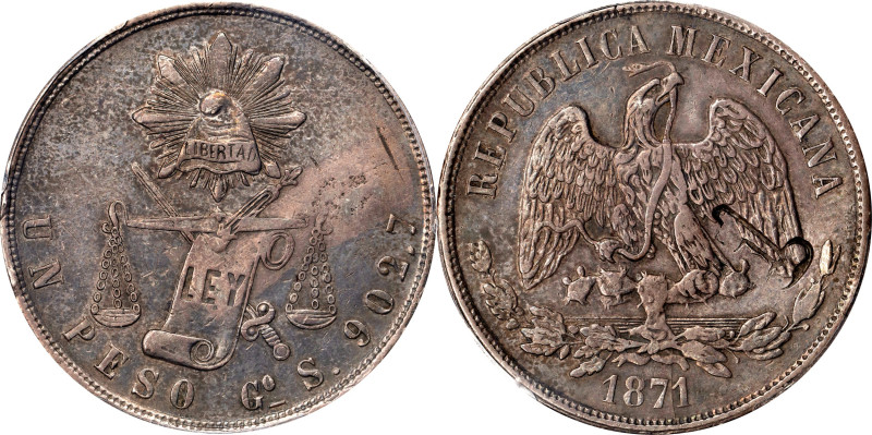 CUBA. Cuba - Mexico. Peso, ND (1872-77). PCGS EF-40.
KM-R7. Countermark: Variet...