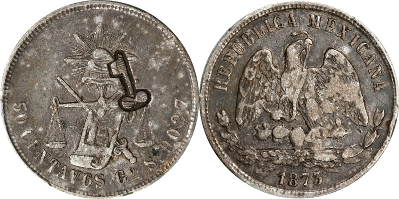 CUBA. Cuba - Mexico. 50 Centavos, ND (1872-77). PCGS EF-45.
KM-R5.1. Countermar...