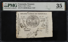 VENEZUELA. Estados-Unidos de Venezuela. 1 Peso, 1811. P-4. Rosenman 1. PMG Choice Very Fine 35.
No. F71 266708, Block T.267. Signatures of Bartolom'e...