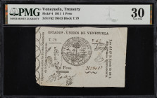 VENEZUELA. Estados-Unidos de Venezuela. 1 Peso, 1811. P-4. Rosenman 1. PMG Very Fine 30.
No. F62 78613, Block T.79. When these notes were printed by ...