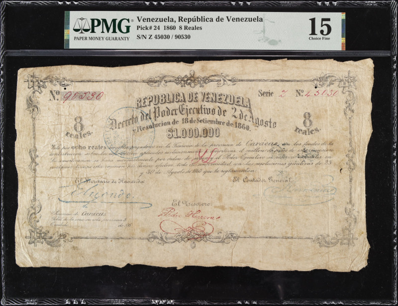 VENEZUELA. Republica de Venezuela. 8 Reales, 1860. P-24. Rosenman 35. PMG Choice...