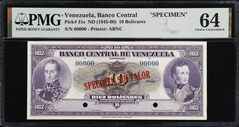 VENEZUELA. Banco Central De Venezuela. 10 Bolivares, ND (1945-60). P-31s. Rosenm...