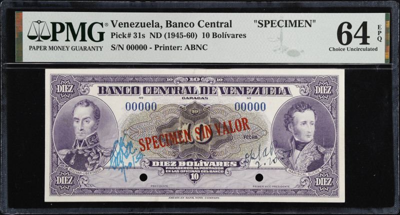 VENEZUELA. Lot of (4). Banco Central De Venezuela. 10 to 100 Bolivares, ND (1940...