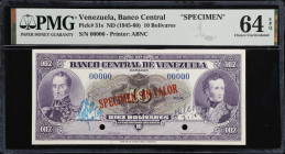 VENEZUELA. Lot of (4). Banco Central De Venezuela. 10 to 100 Bolivares, ND (1940-62). P-31s to 34s. Specimens. PMG Choice Uncirculated 64 EPQ to Gem U...
