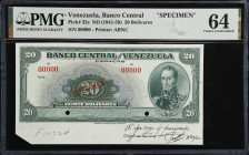 VENEZUELA. Lot of (4). Banco Central De Venezuela. 20 to 500 Bolívares, ND (1940-62). P-32s to 35s. Specimens. PMG Choice Uncirculated 64 & Gem Uncirc...