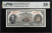 VENEZUELA. Banco Central De Venezuela. 50 Bolívares, 1951. P-33a. PMG Choice About Uncirculated 58 EPQ.
Printed by ABNC. Dated May 17, 1951. This not...