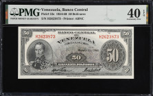 VENEZUELA. Banco Central De Venezuela. 50 Bolivares, 1960. P-33c. PMG Extremely Fine 40 EPQ.
Printed by ABNC. Dated March 11, 1960. An appealing mid-...