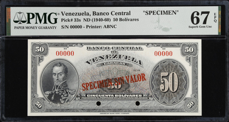 VENEZUELA. Banco Central De Venezuela. 50 Bolivares, ND (1940-60). P-33s. Specim...