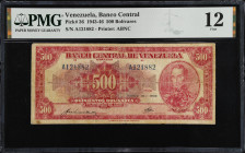 VENEZUELA. Banco Central De Venezuela. 500 Bolivares, 1943. P-36. PMG Fine 12.
Printed by ABNC. Dated March 18, 1943. Red primary design. An elusive ...