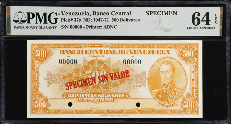 VENEZUELA. Banco Central De Venezuela. 500 Bolívares, ND (1947-71). P-37s. Speci...