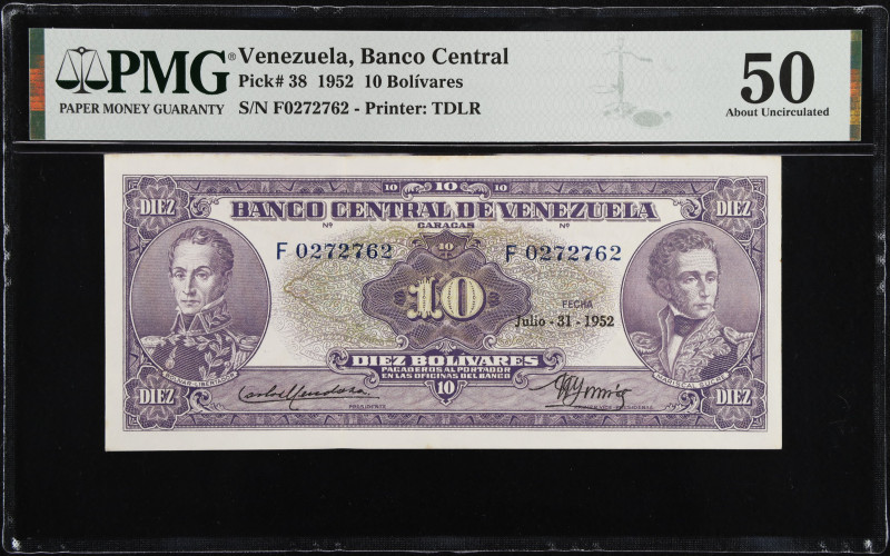 VENEZUELA. Banco Central De Venezuela. 10 Bolivares, 1952. P-38. PMG About Uncir...