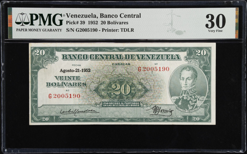 VENEZUELA. Banco Central De Venezuela. 20 Bolivares, 1952. P-39. Rosenman 167. P...