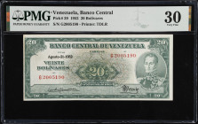 VENEZUELA. Banco Central De Venezuela. 20 Bolivares, 1952. P-39. Rosenman 167. PMG Very Fine 30.
Printed by TDLR. This is the plate note for the book...