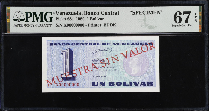 VENEZUELA. Banco Central De Venezuela. 1 Bolivar, 1989. P-68s. Specimen. PMG Sup...