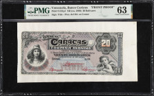 VENEZUELA. Banco Caracas. 20 Bolivares, ND (ca. 1890). P-S131p1. Front Proof. PMG Choice Uncirculated 63.
Signature title of Presidente del Directori...