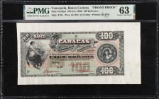 VENEZUELA. Banco Caracas. 100 Bolivares, ND (ca. 1890). P-S132p1. Rosenman 135. Front Proof. PMG Choice Uncirculated 63.
Printed by HLBNC. Signature ...