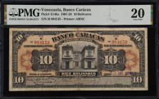 VENEZUELA. Banco Caracas. 10 Bolivares, 1924. P-S146a. PMG Very Fine 20.
Printed by ABNC. Dated July 30, 1924. One of just five examples graded by PM...