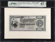 VENEZUELA. Banco Caracas. 100 Bolivares, ND (1914). P-S149p1. Rosenman 139. Front Proof. PMG Superb Gem Uncirculated 67 EPQ.
Printed by HLBNC. PMG Po...
