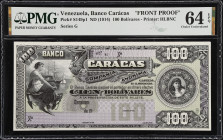 VENEZUELA. Lot of (2). Banco Caracas. 100 Bolivares, ND (1914). P-S149p1 & S149p2. Rosenman 139. Front & Back Proofs. PMG About Uncirculated 53 & Choi...
